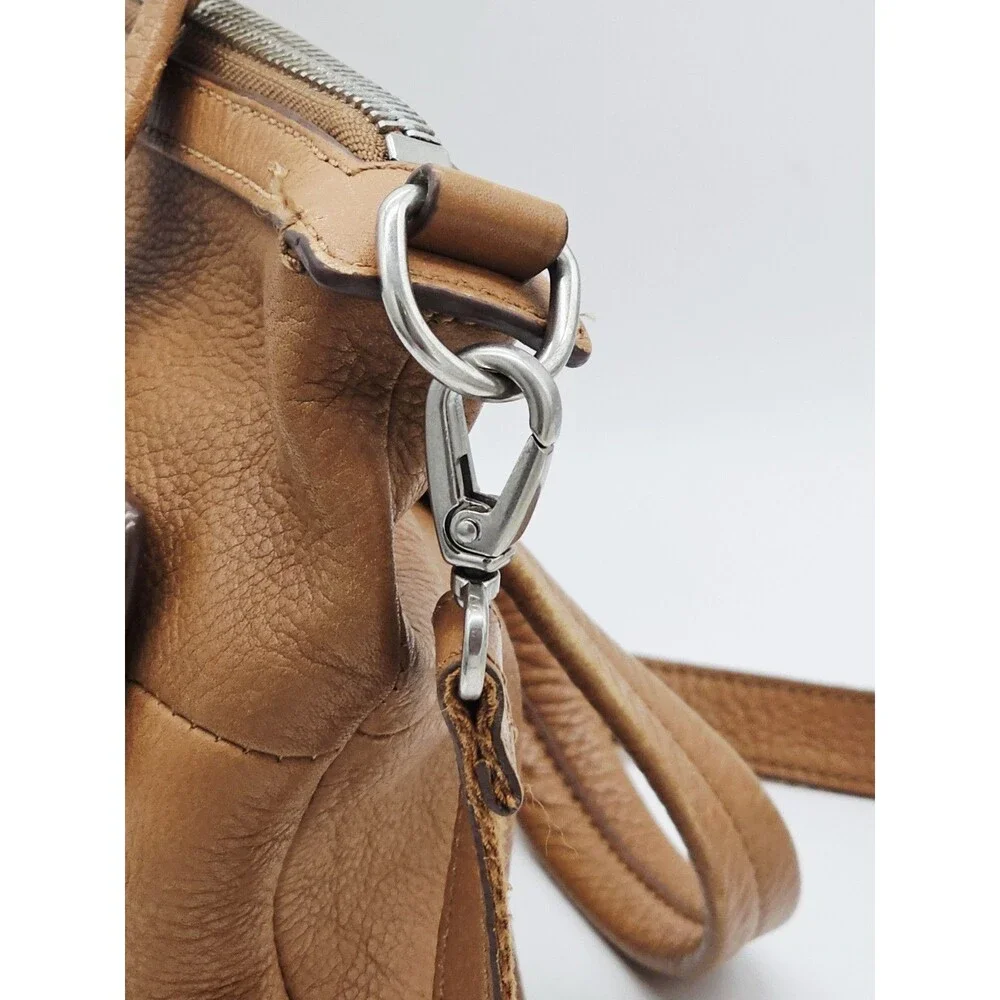 Fossil Dawson Satchel Brown Pebbled Leather Crossbody Handbag Purse Shoulder Bag
